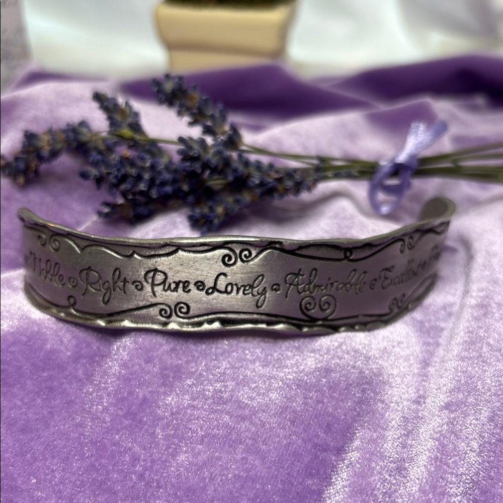 Unique and One of Kind Engraved Pewter, Silver Cuff Bracelet - #EA30